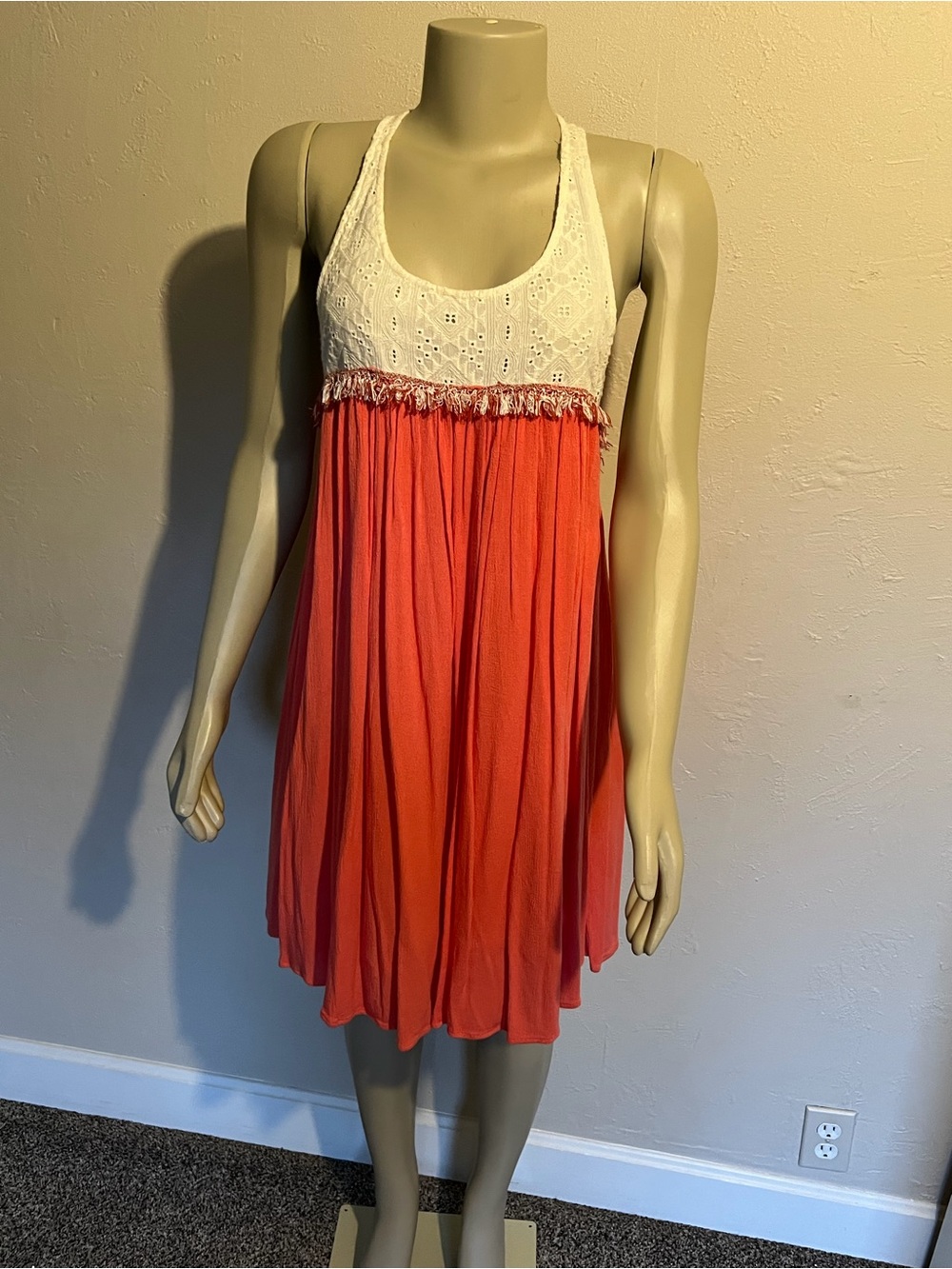 Kori White Crochet & Coral Midi Dress